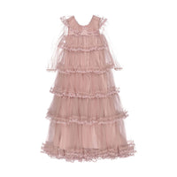 Petite Gold  Mauve Pink Long Sleeve Layers Tulle Gown