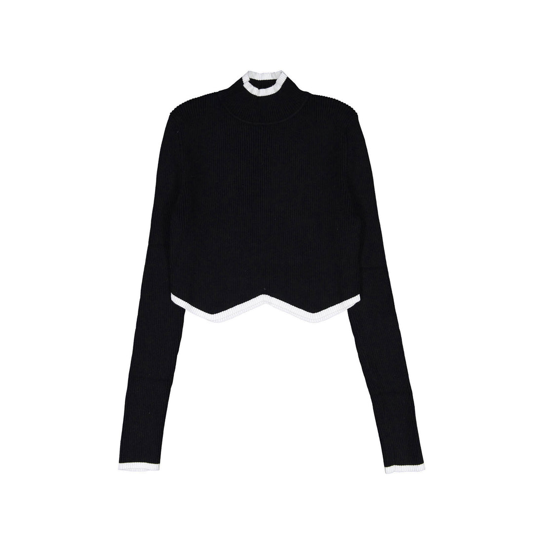 Ava and Lu Black Ribbed Knit Top With White Trim
