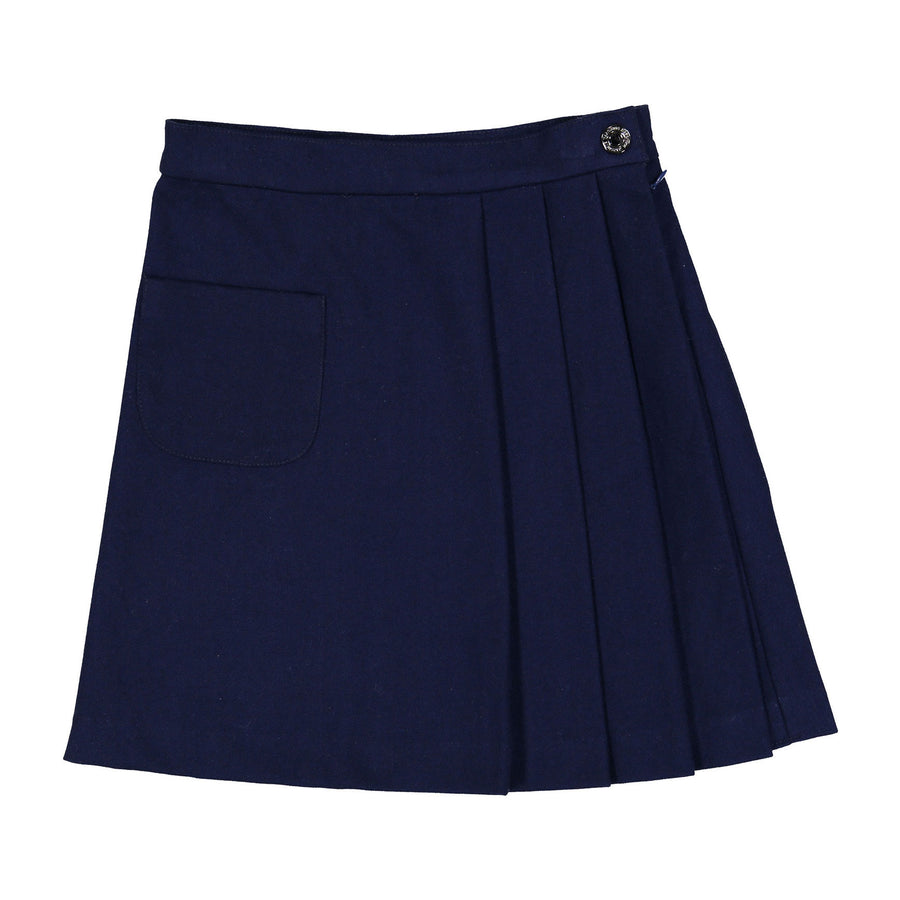 L by Ladida Navy Wool Wap Pleated Skirt