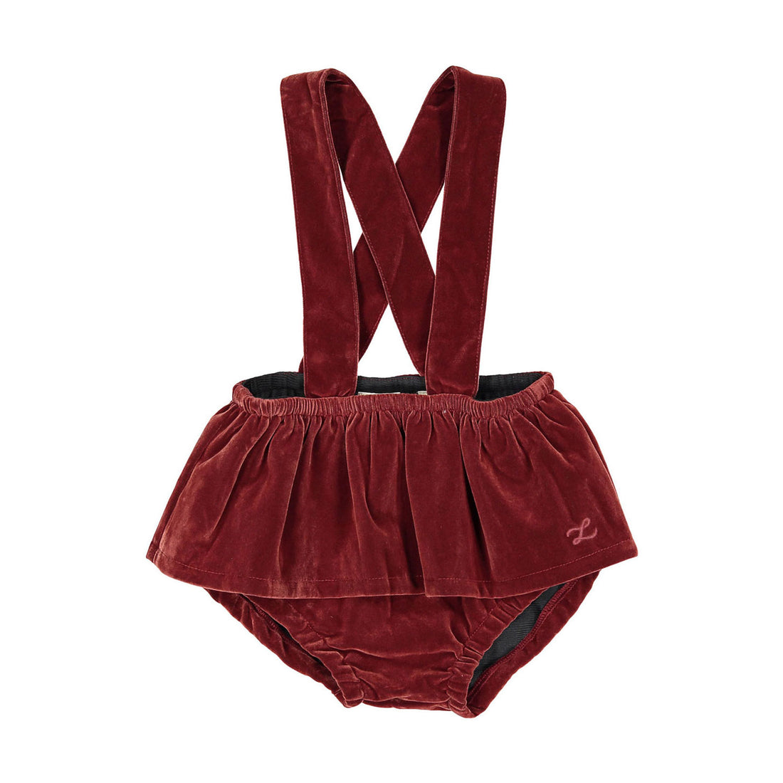 L by Ladida Brick Velvet Ruffle Romper