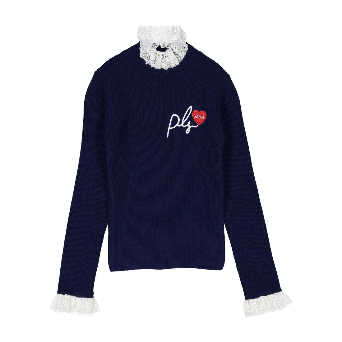 Philosophy Blue Embroidered Rib Lace Sweater