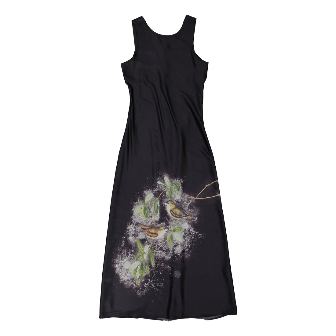 ROWE Black Knit Overlay Bird Printed Slip Dress