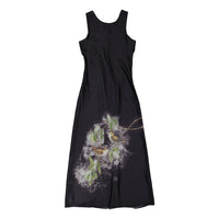 ROWE Black Knit Overlay Bird Printed Slip Dress