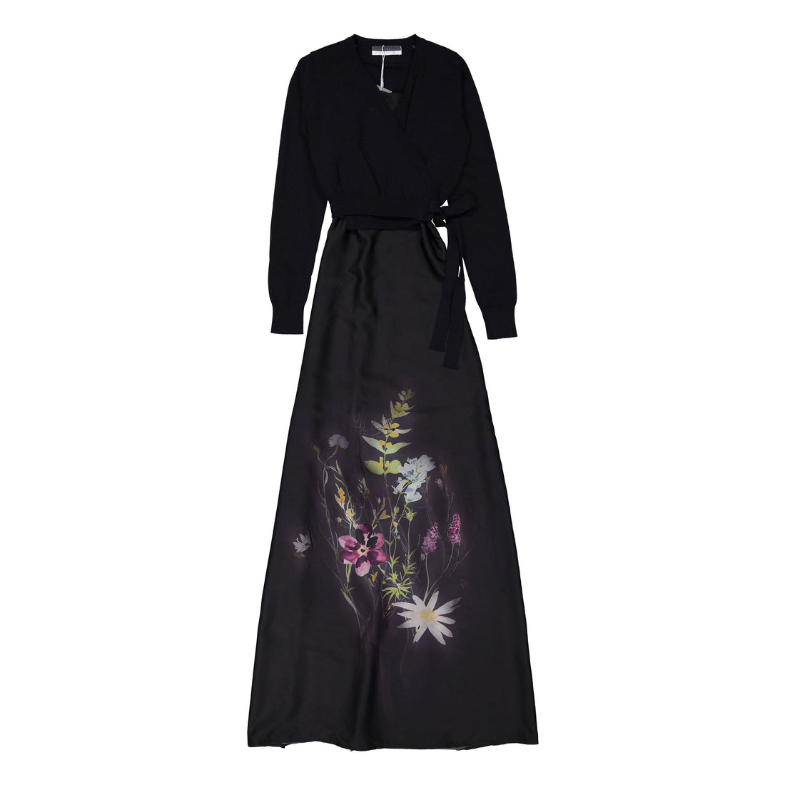 ROWE Black Knit Overlay Floral Printed Slip Dress