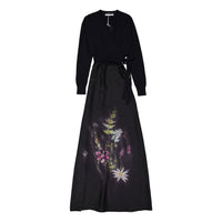 ROWE Black Knit Overlay Floral Printed Slip Dress