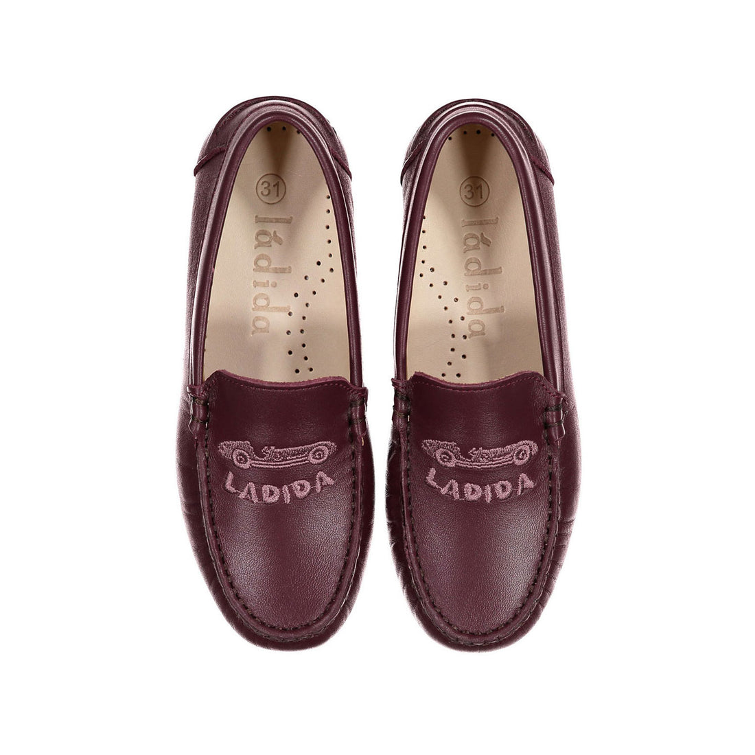 Ladida Shoes Burgundy Car Embroidered Leather Loafer