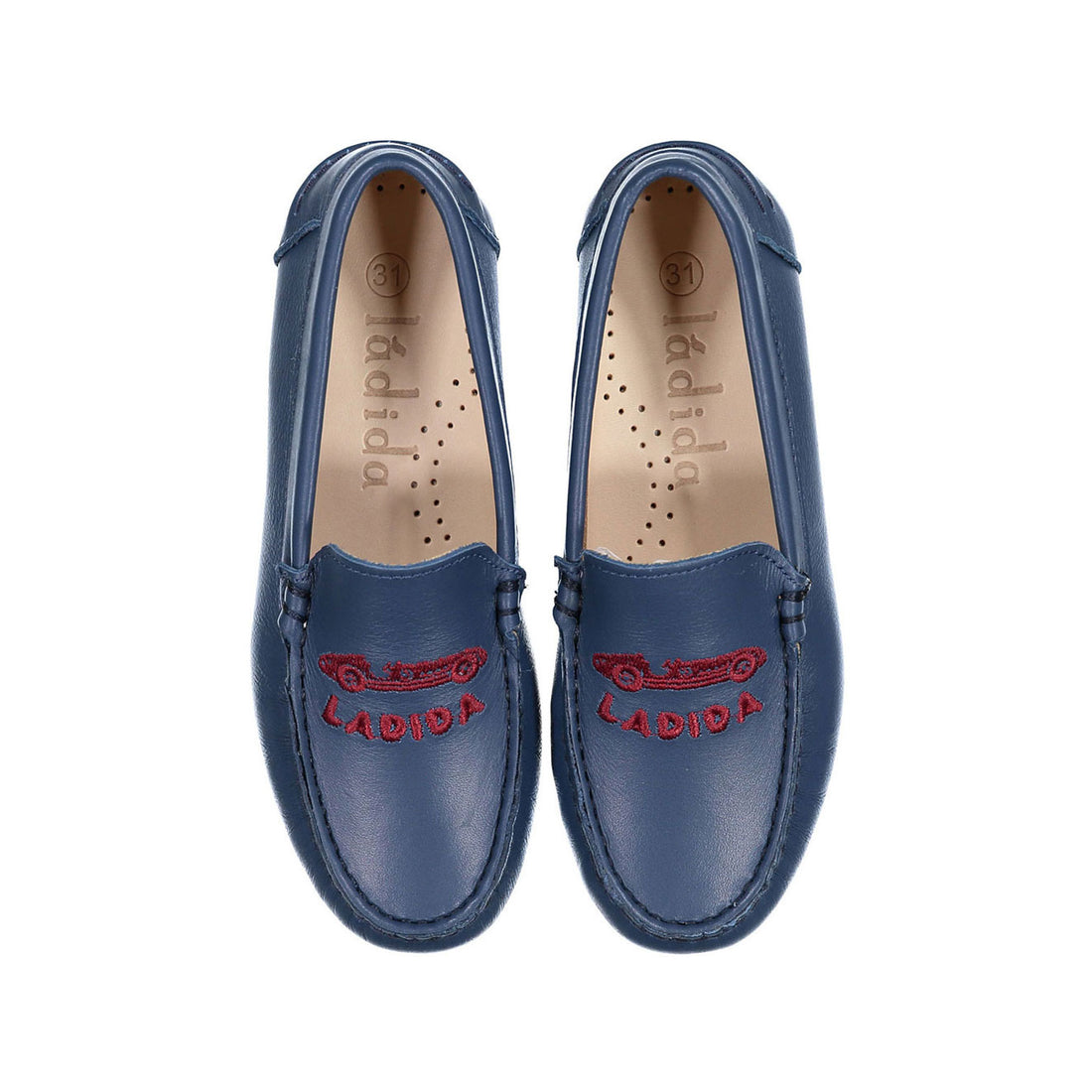 Ladida Shoes Blue Car Embroidered Leather Loafer
