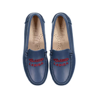 Ladida Shoes Blue Car Embroidered Leather Loafer