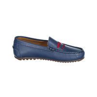 Ladida Shoes Blue Car Embroidered Leather Loafer