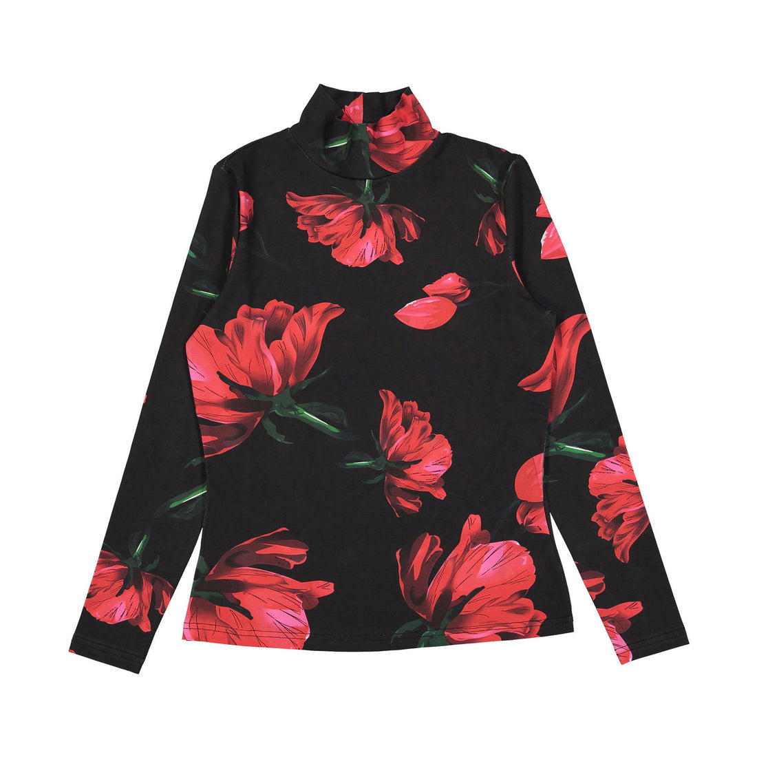 and tmrw Black Red Floral Turtleneck