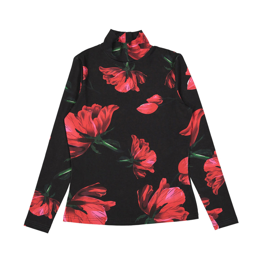 and tmrw Black Red Floral Turtleneck