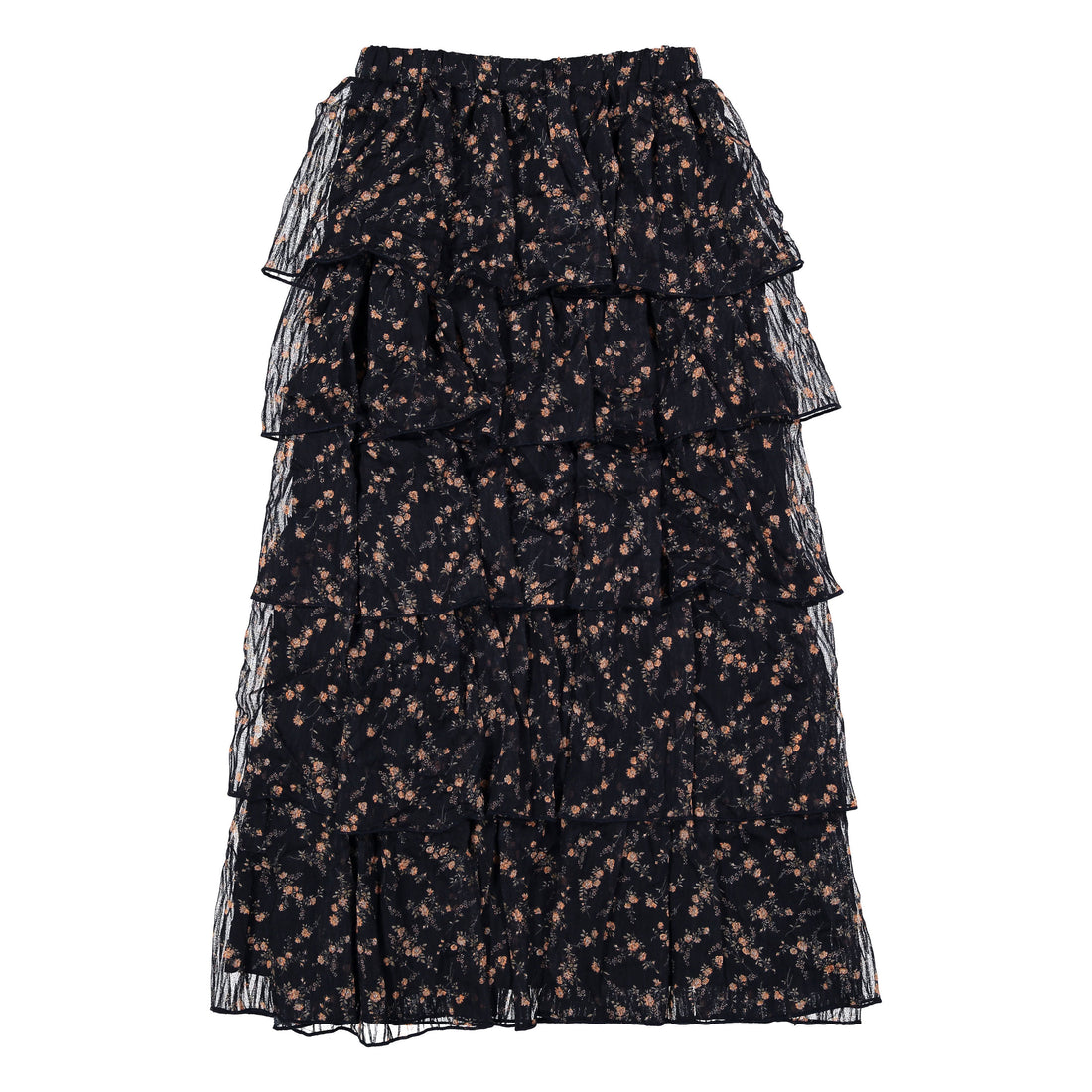 and tmrw Black Tulle Ruffle Floral Skirt