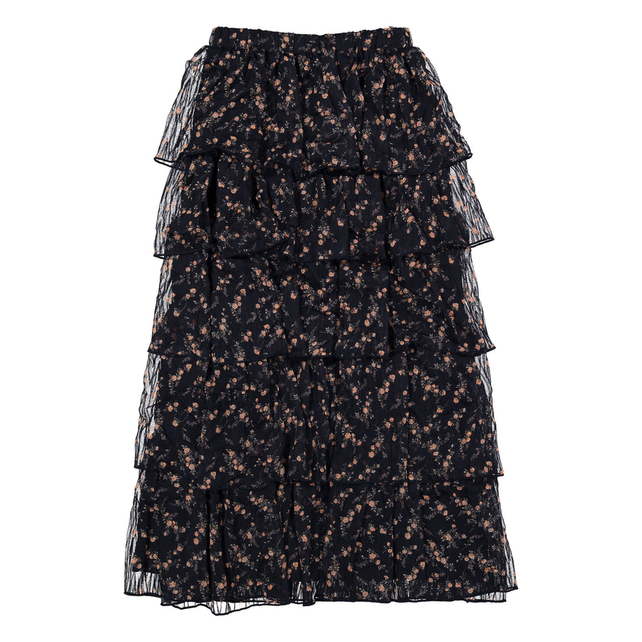 and tmrw Black Tulle Ruffle Floral Skirt