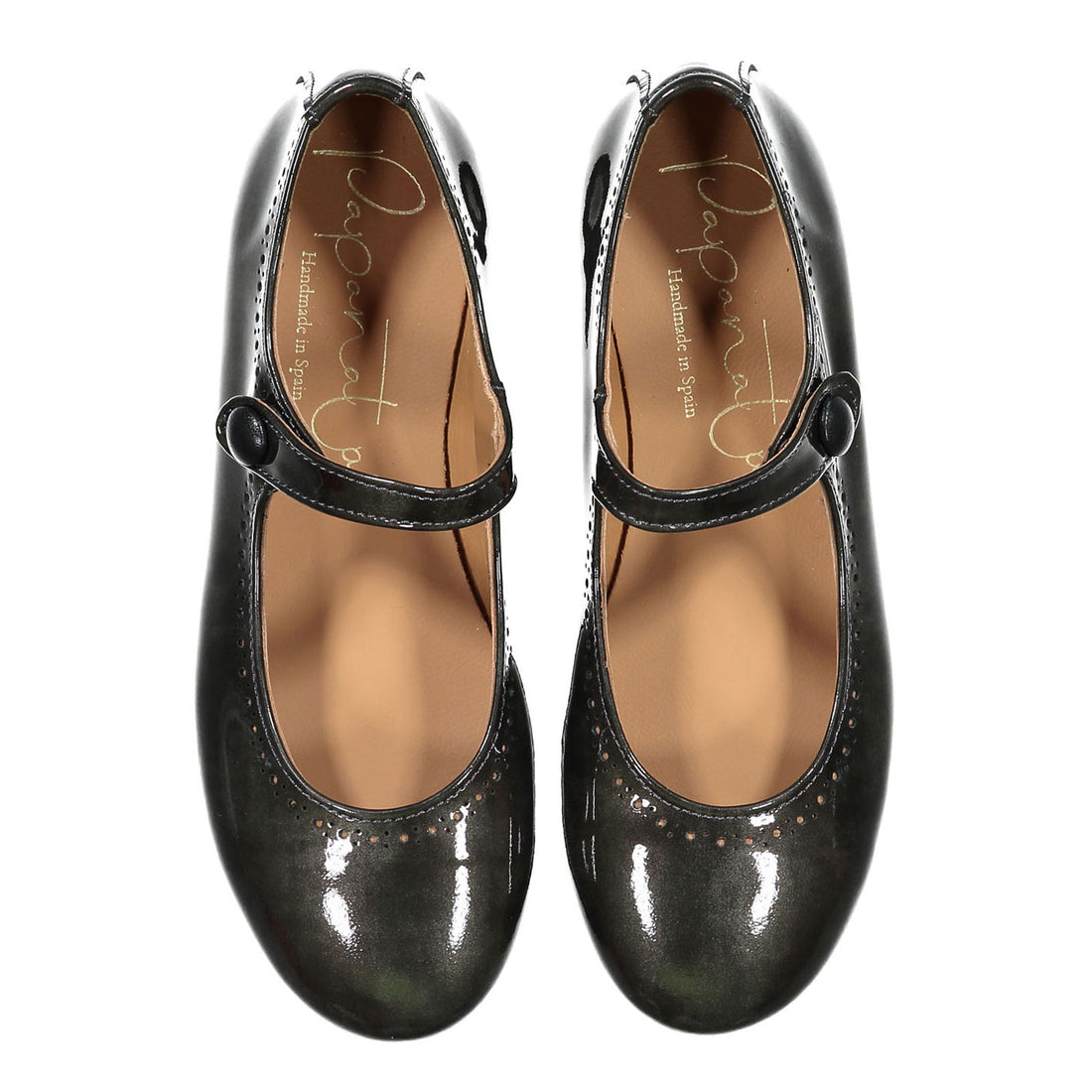 Papanatas Deep Grey Wash Dot Detail Mary Janes