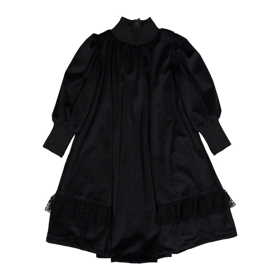black dress with lace middle Clarissa | Black Lace Short-Sleeve Midi Dress main image 1