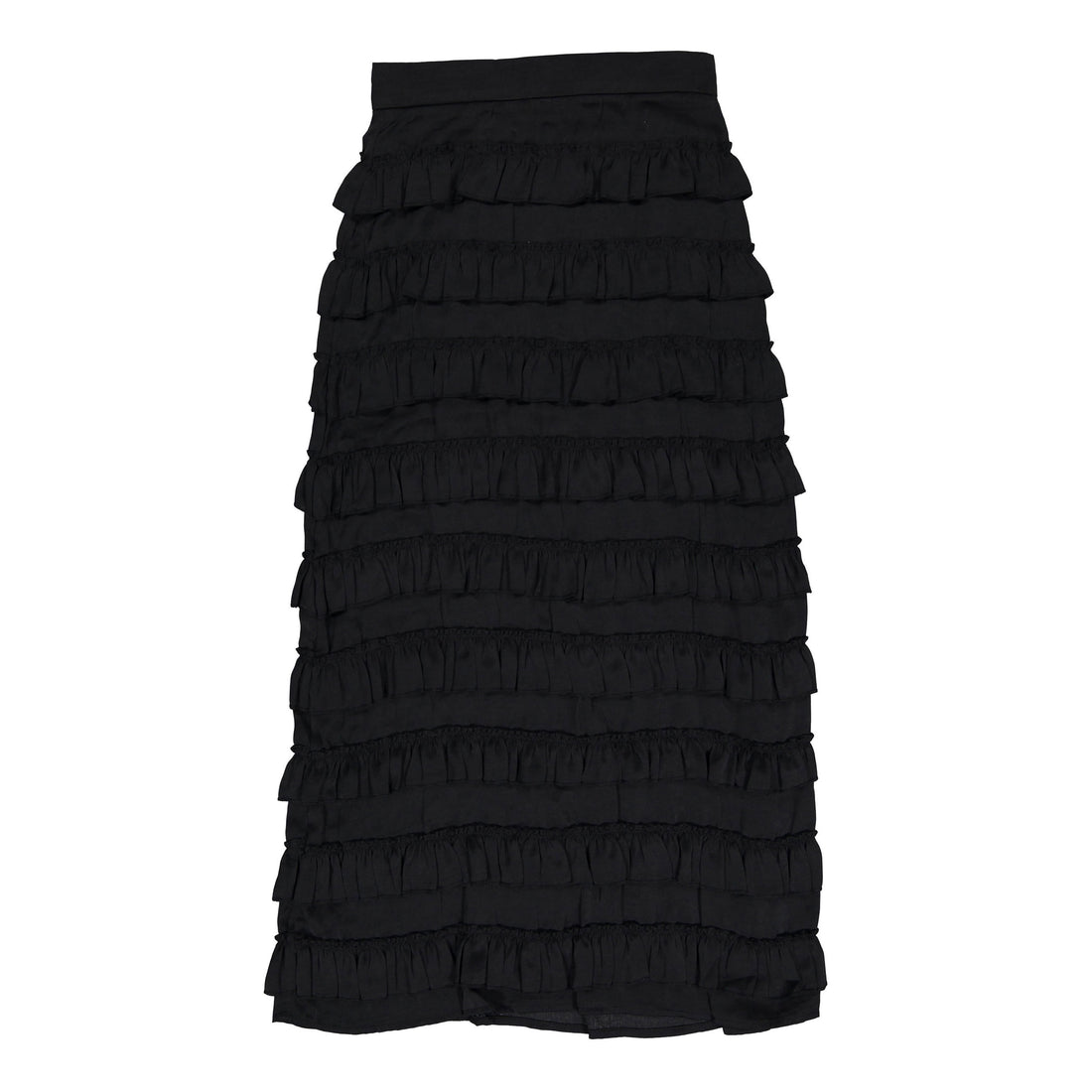 ROWE Black Satin Ruffle Skirt