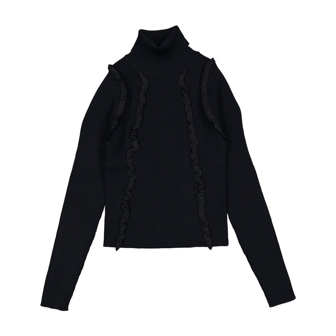 ROWE Black Ruffle Knit Top