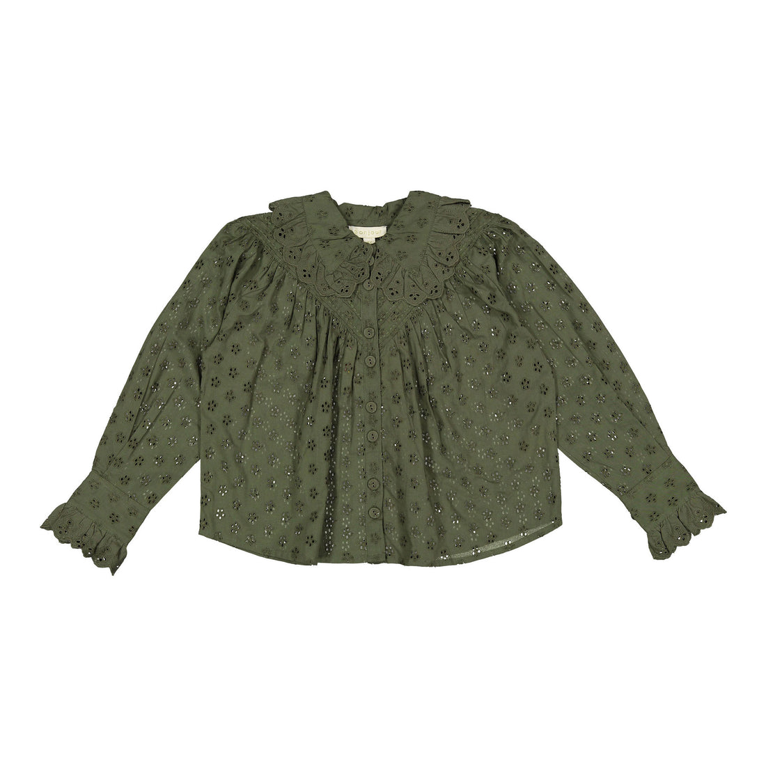Bonjour Kaki Green Broderie Anglaise Iris Blouse