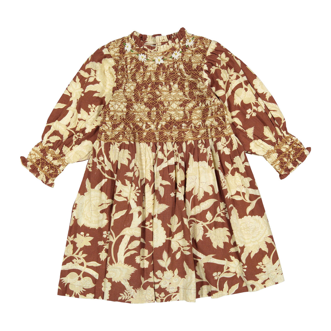 Bonjour Autumnal Red Flower Handsmock Dress