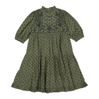 Bonjour Kaki Green Broderie Anglaise Margot Dress