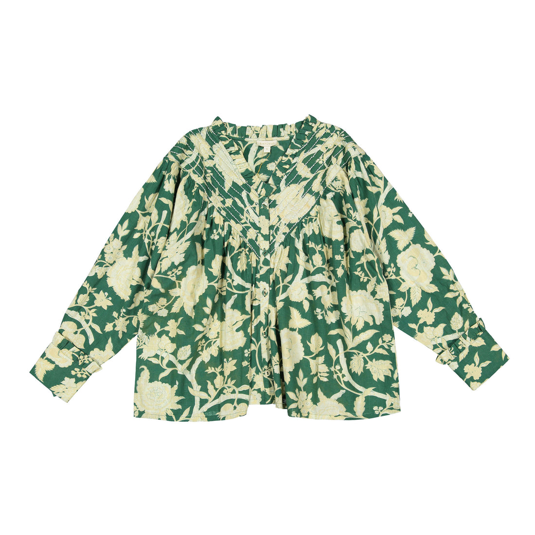 Bonjour Autumnal Green Flower Women Blouse