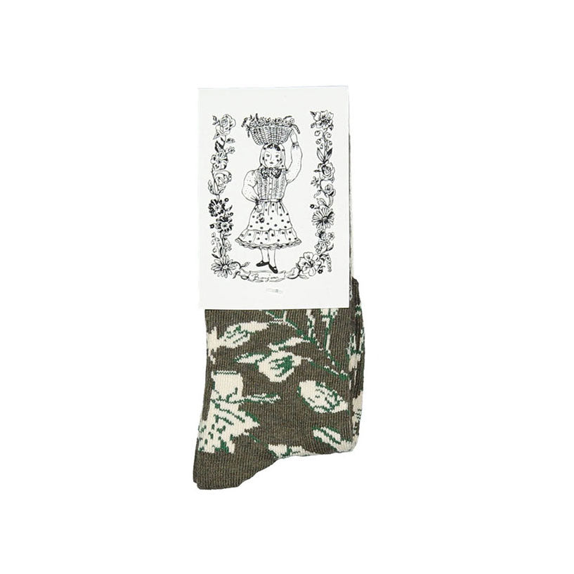 Bonjour Kaki Flowers Socks