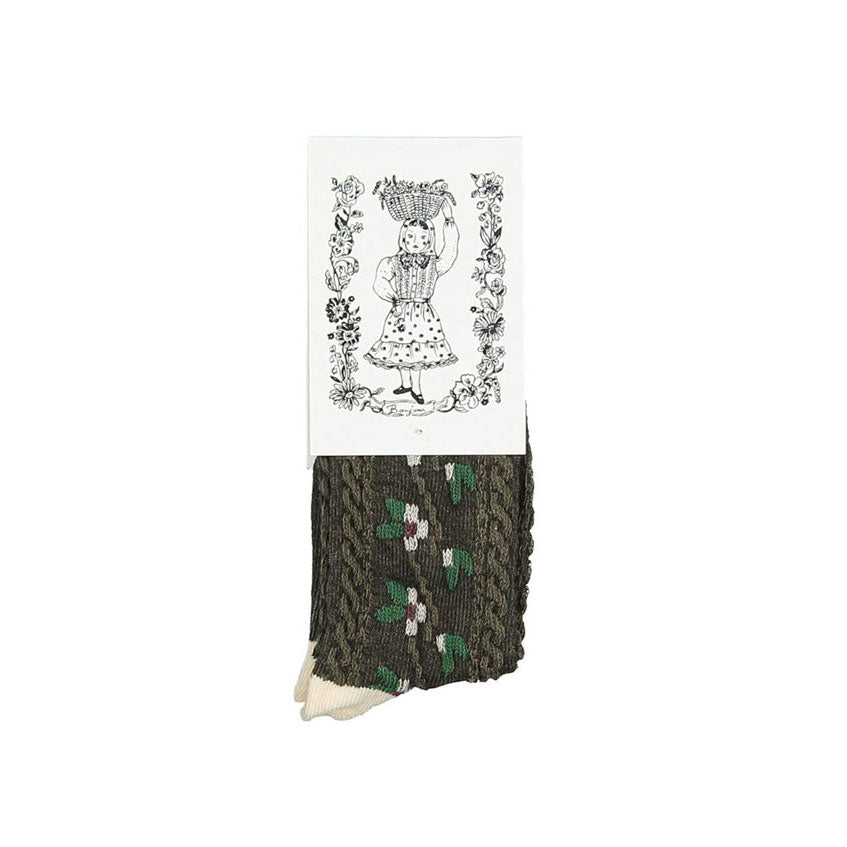 Bonjour Kaki Relief Flowers Socks