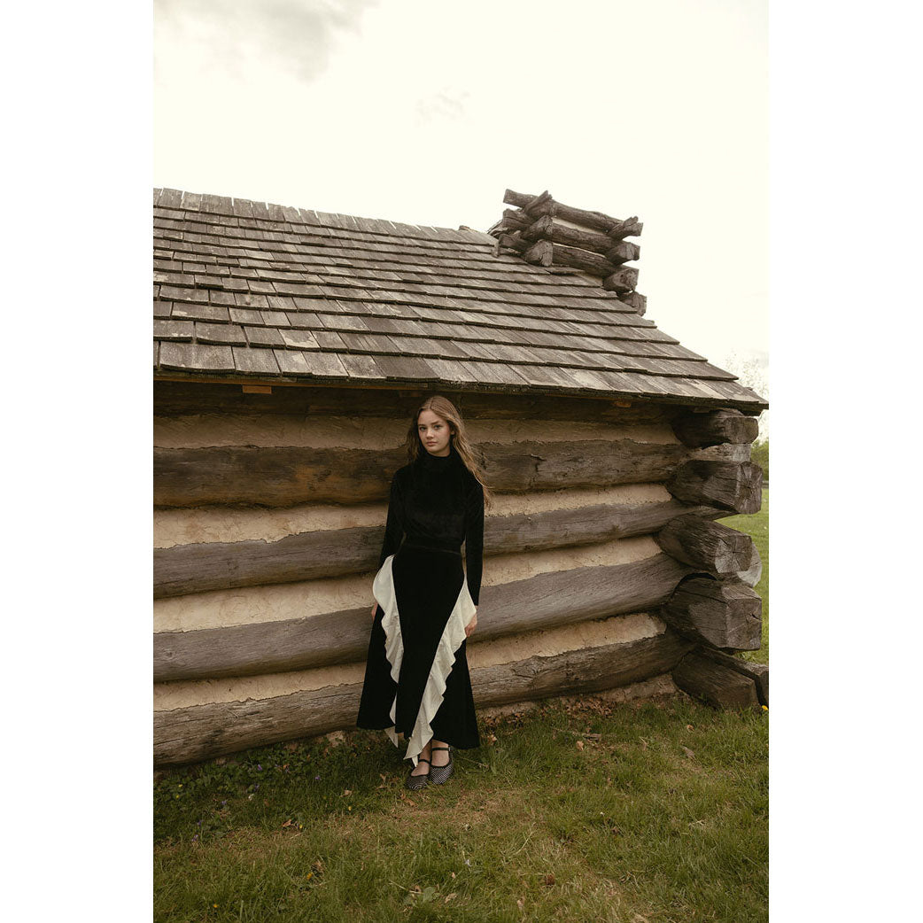 Ava and Lu Black Velvet Ruffle Skirt