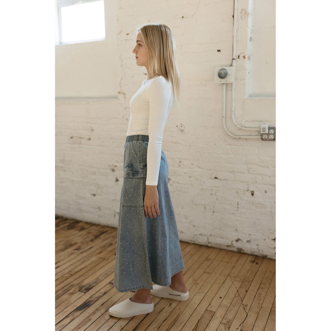 Elements Light Blue Rhinestone Maxi Cargo Skirt
