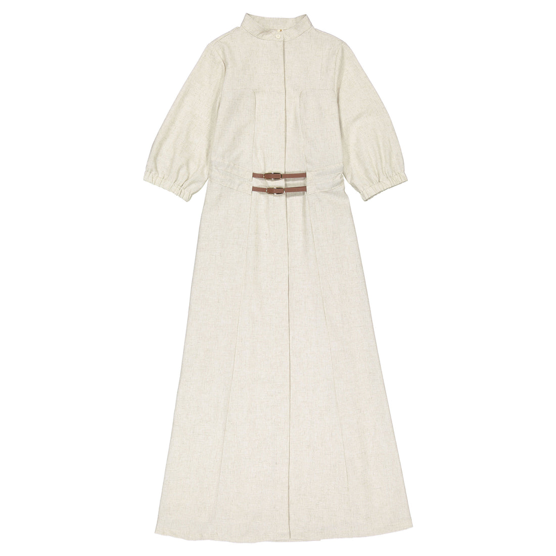 Ava and Lu Beige Linen Belted Dress