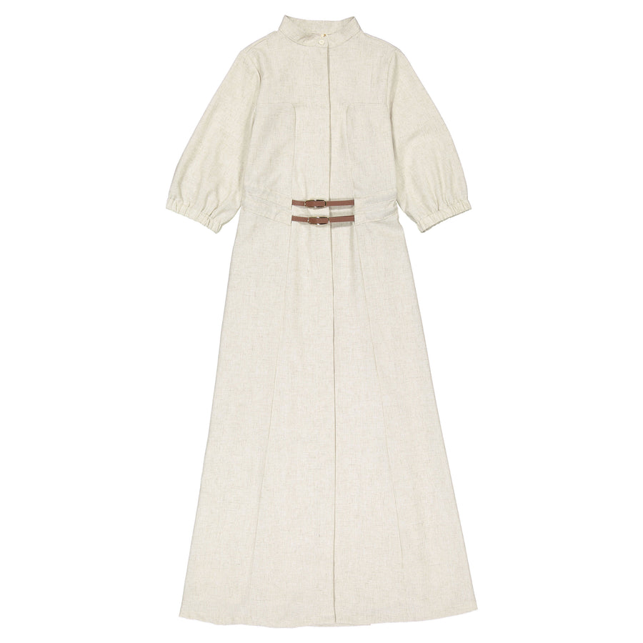 Ava and Lu Beige Linen Belted Dress