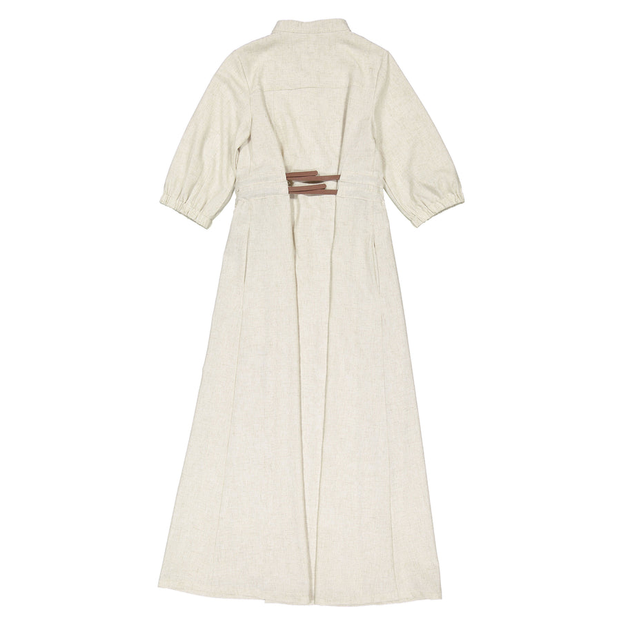 Ava and Lu Beige Linen Belted Dress