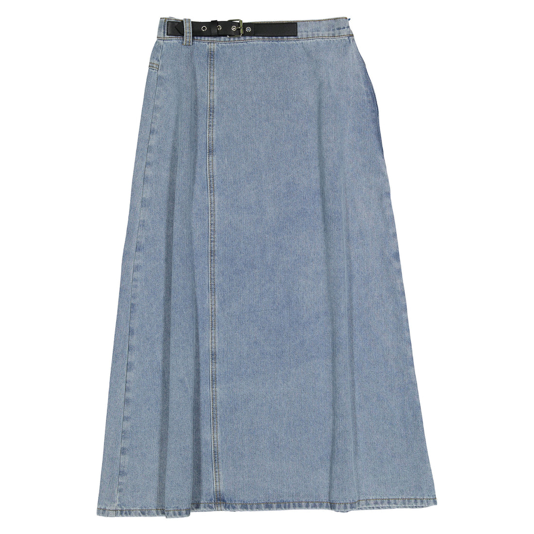 Ava Jeans Washed Blue Denim Belted Skirt