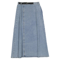 Ava Jeans Washed Blue Denim Belted Skirt
