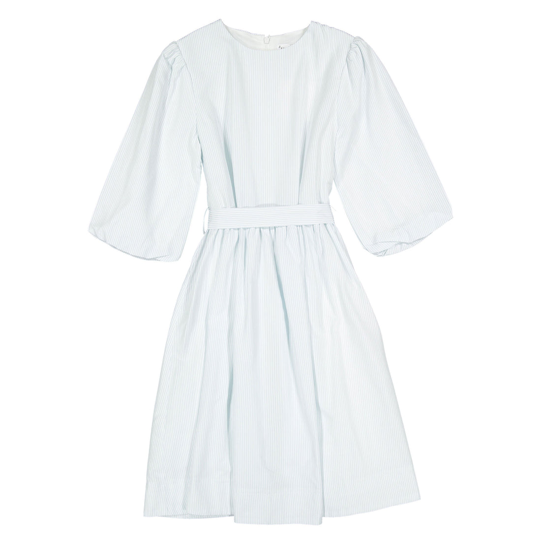 Darlin Blue/White Pinstripe Belted Dress