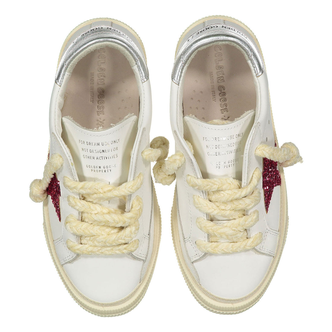 Golden Goose White/Fuchsia/Silver May Leather Sneaker