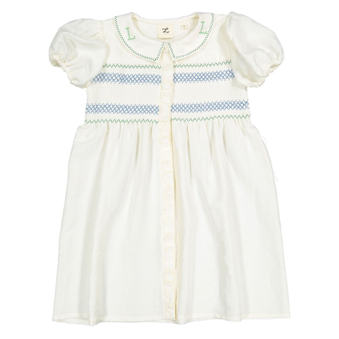 L by Ladida White Smocked Puff Sleeve Dress