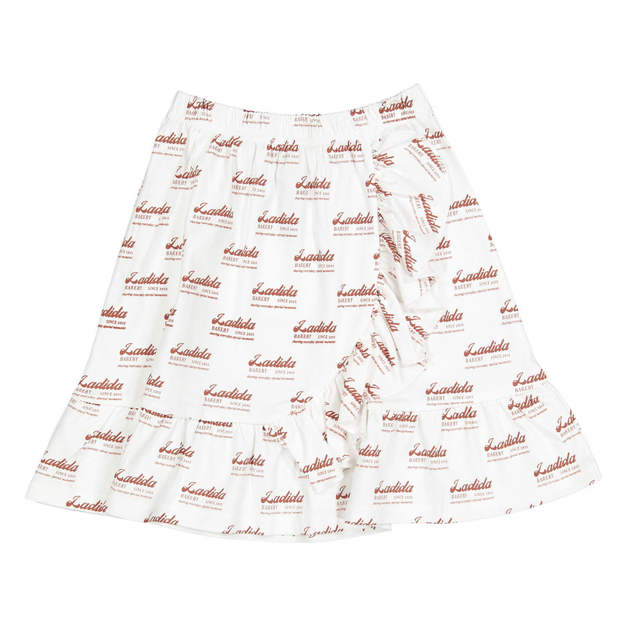 L by Ladida White Bakery Logo Print Skirt