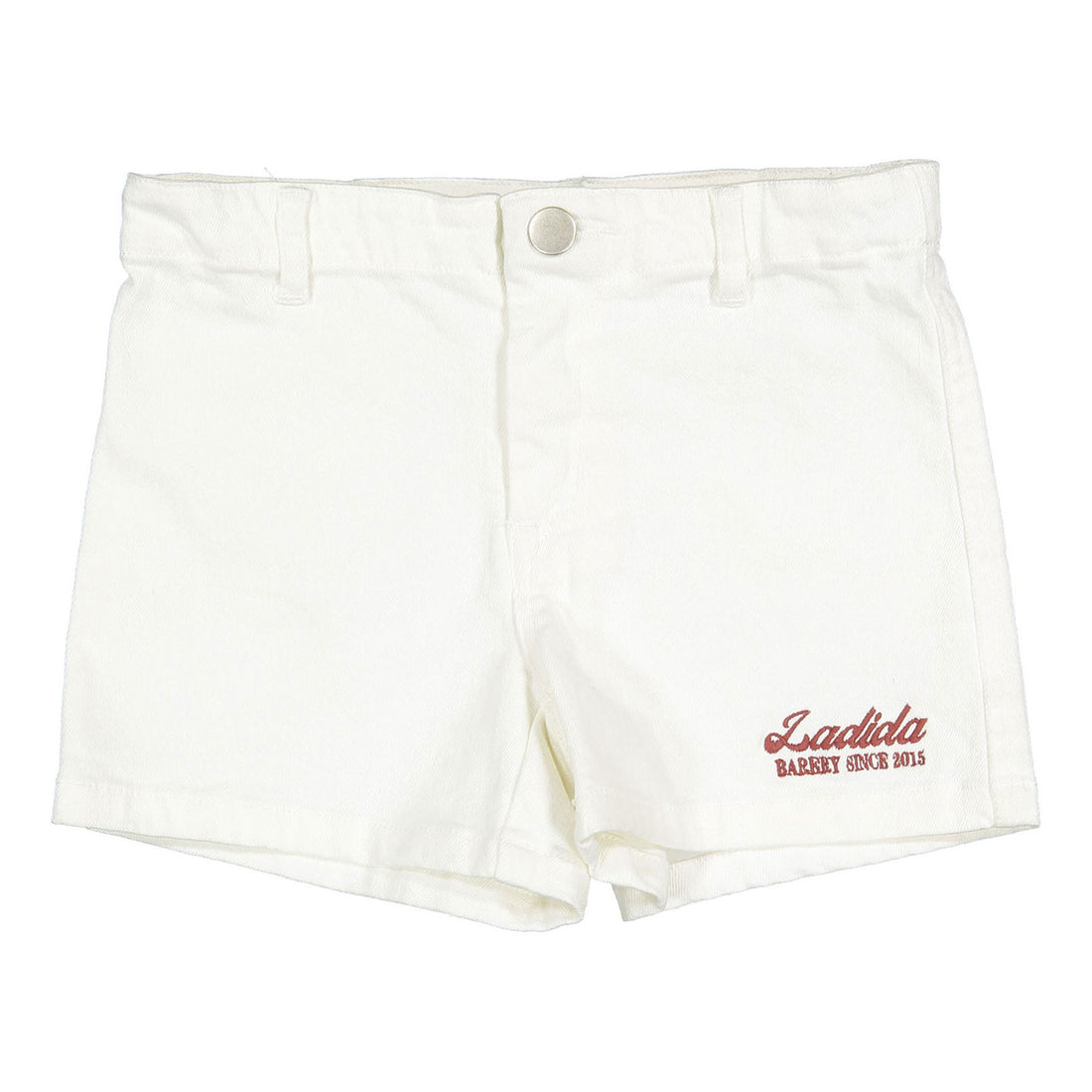 L by Ladida White Denim Bakery Logo Shorts
