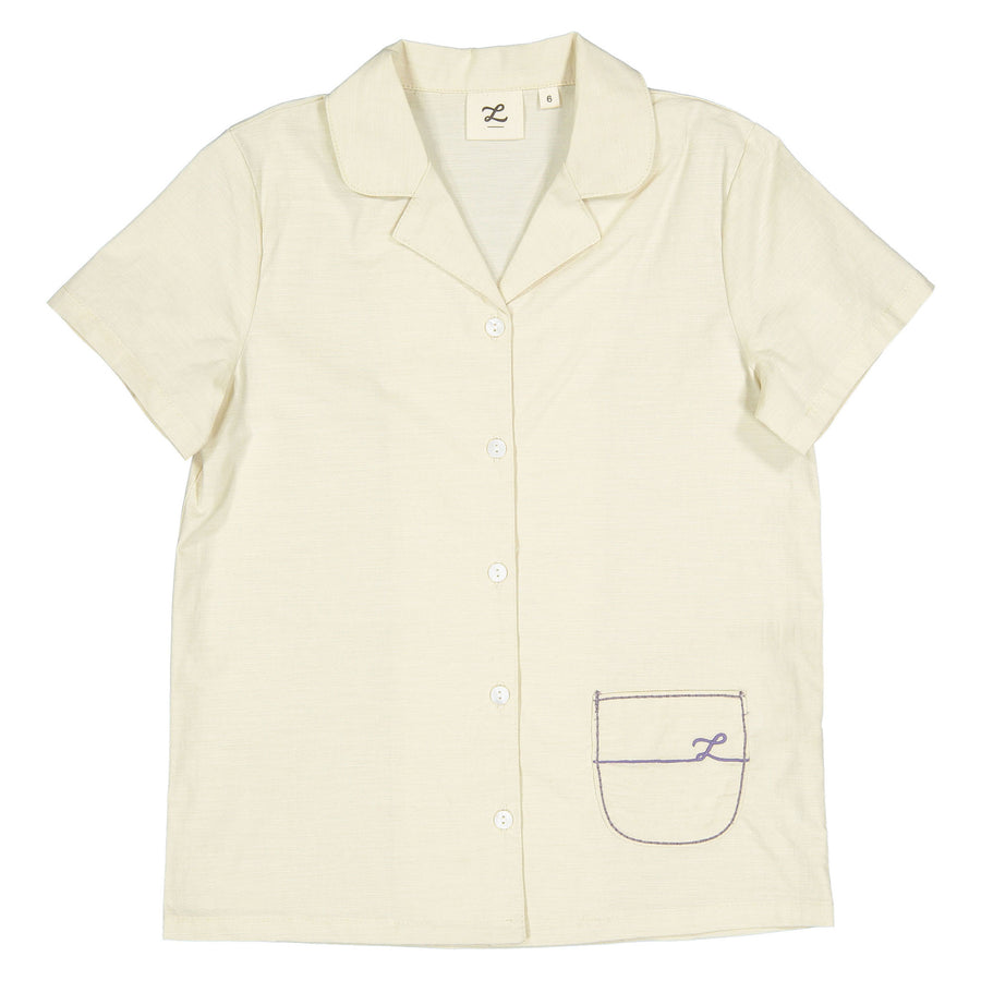 L by Ladida Cream Stiched Grandpa Shirt