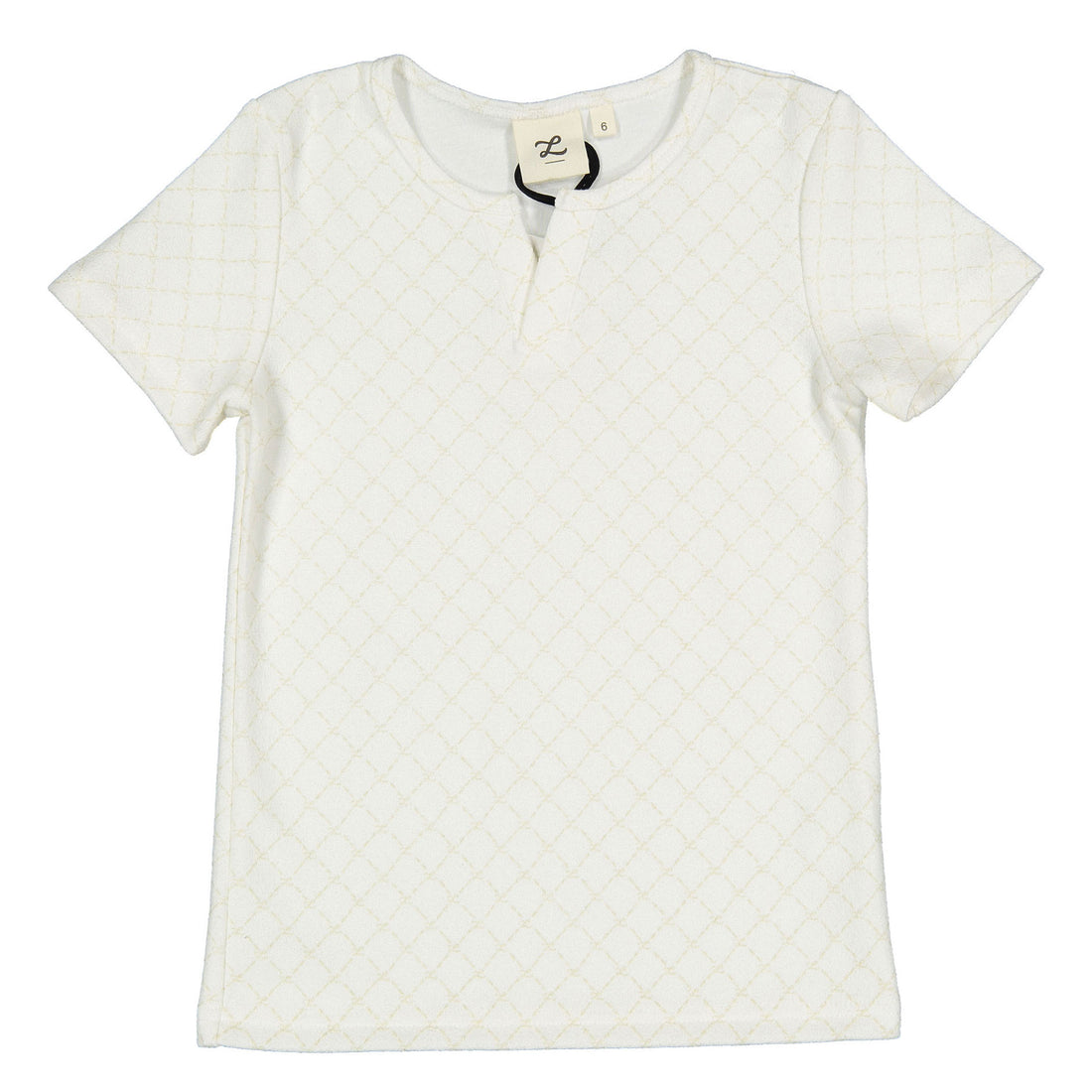 L by Ladida White Grid Logo Split Neck Tee