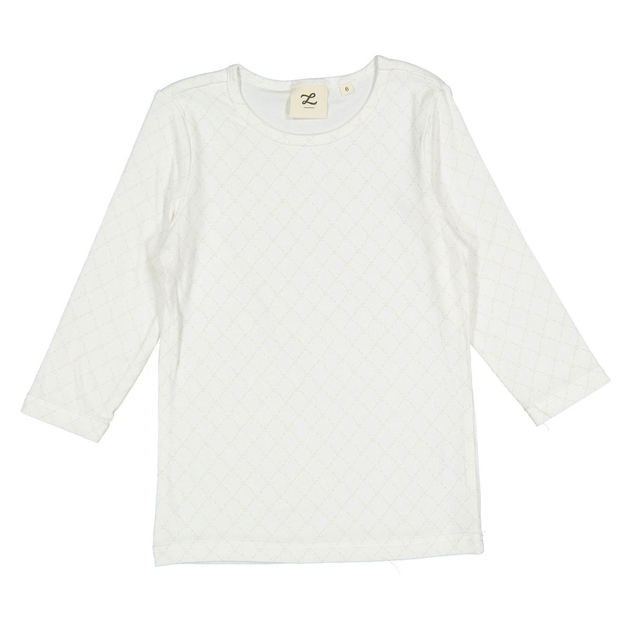 L by Ladida White Logo Grid 3/4 Sleeve Tee