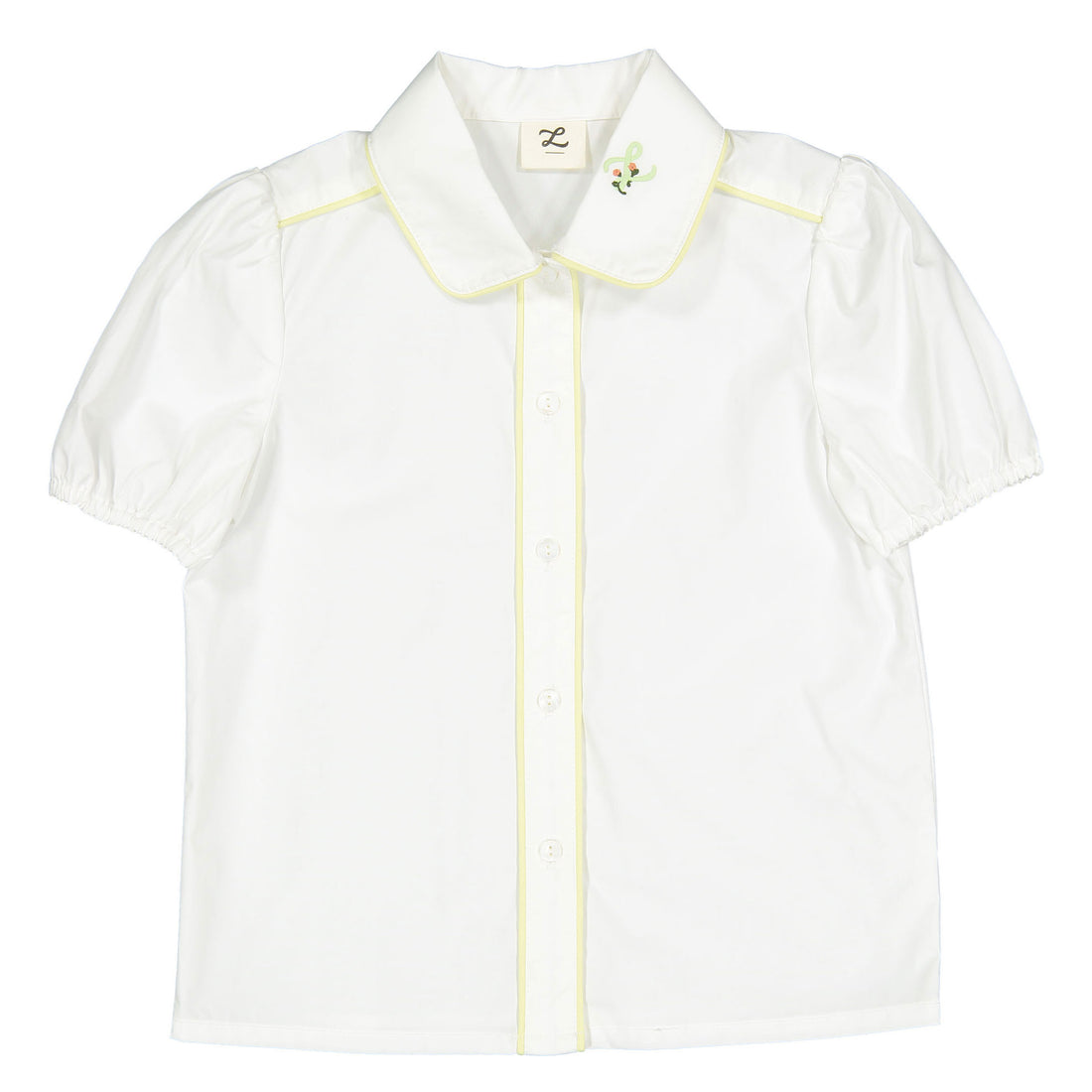 L by Ladida White Piping Short Sleeve Blouse