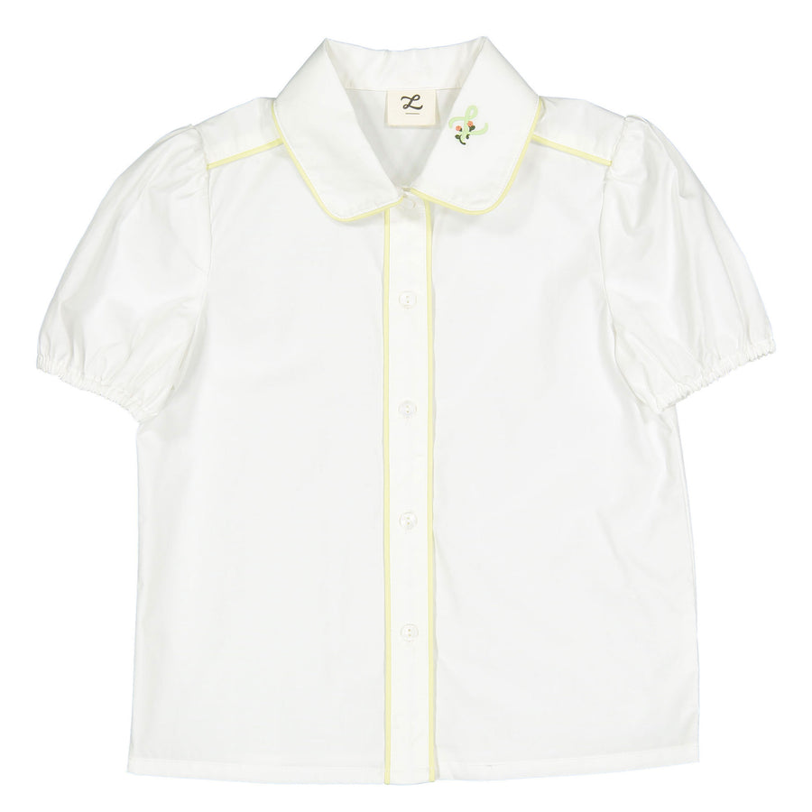 L by Ladida White Piping Short Sleeve Blouse
