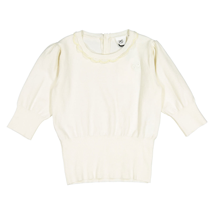 L by Ladida White Knitted 3/4 Sleeve Top