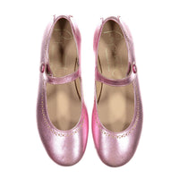 Papanatas Pink Metallic Eyelet Mary Janes