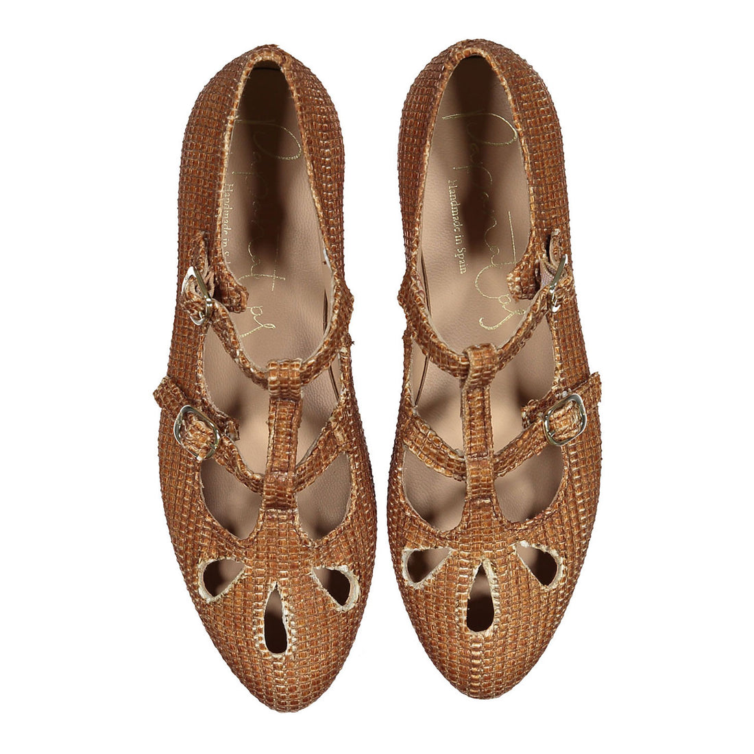 Papanatas Brown Rafia Double T-Strap Flat