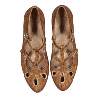 Papanatas Brown Rafia Double T-Strap Flat