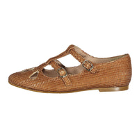 Papanatas Brown Rafia Double T-Strap Flat