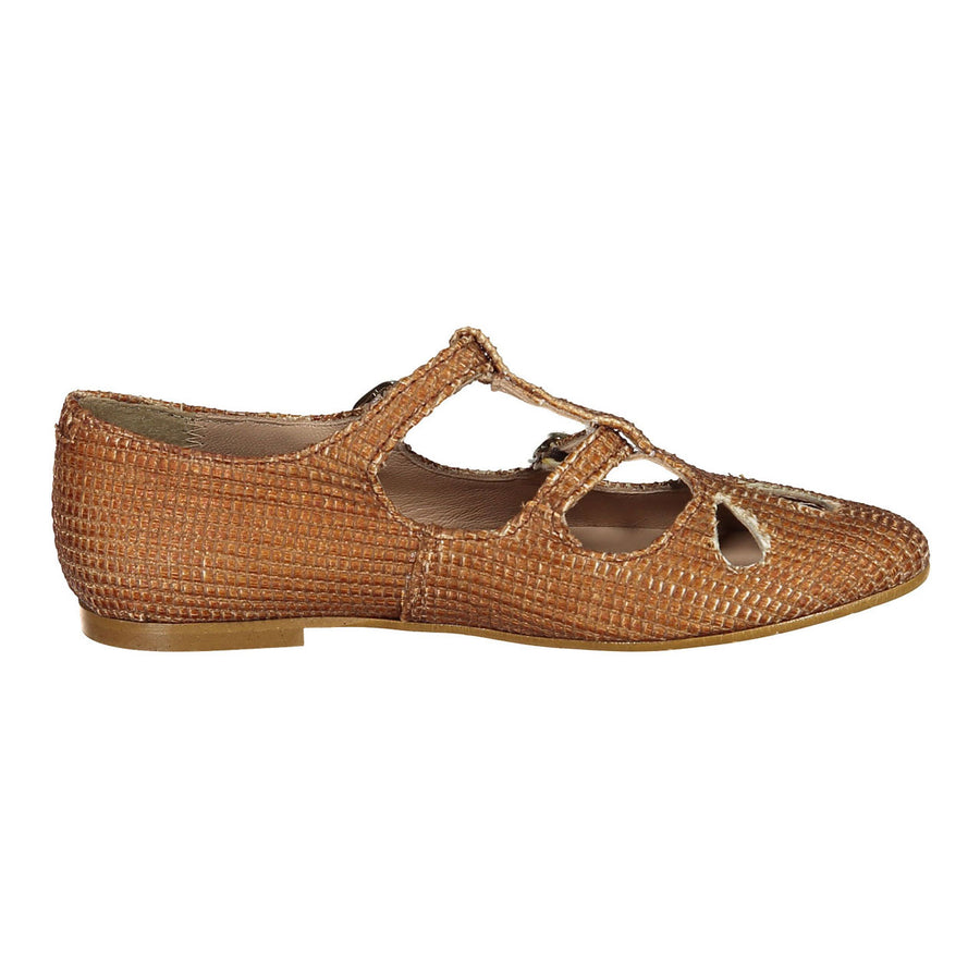 Papanatas Brown Rafia Double T-Strap Flat